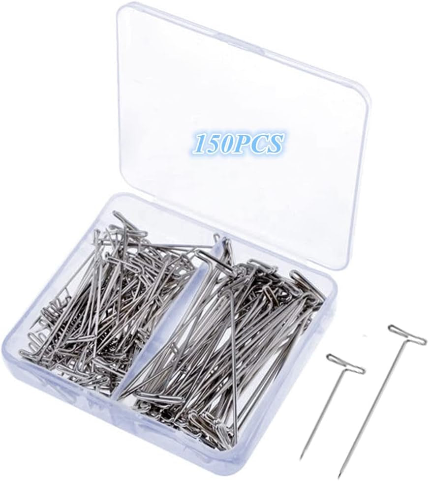 150 Pcs T-Pins for Blocking Knitting, Modelling,Wig Making and Crafts, Stainless Steel Nickel Plated with Storage Box (1.5Inch，2 Inch)